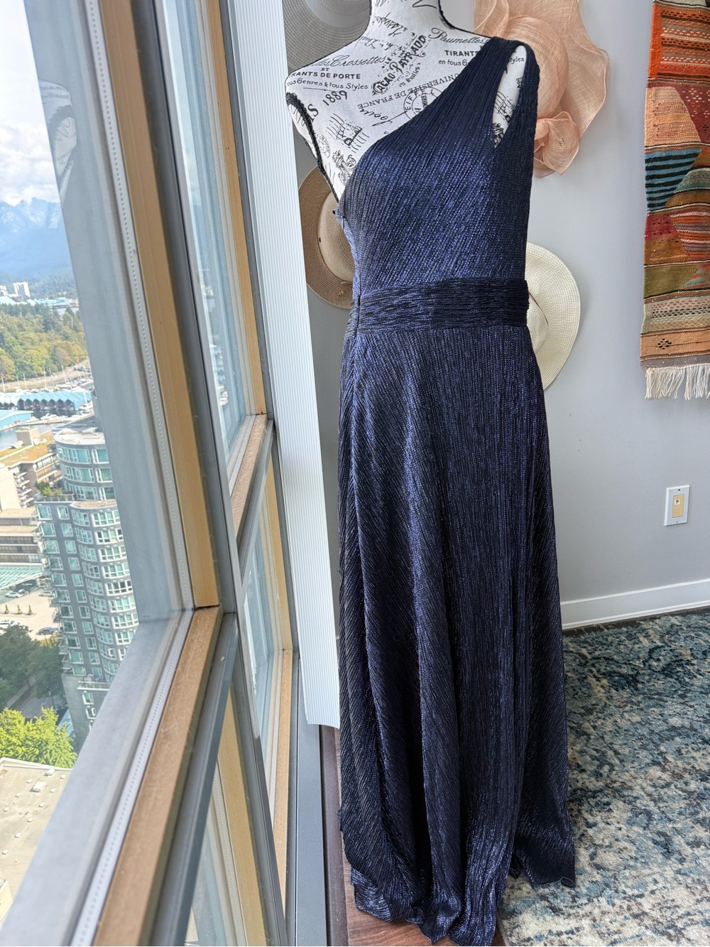Ever New One-Shoulder Midnight Navy Blue Evening Gown Size 8